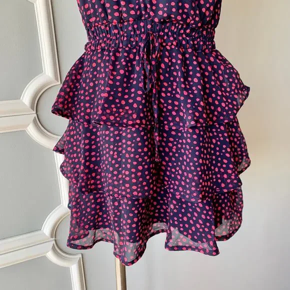 Row A Ruffle Tiered Polka Dot Strappy Chiffon Mini Dress Size XS - Picture 3 of 8